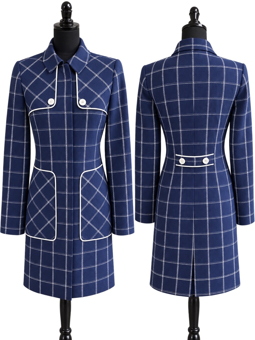 Vintage 1970s Penguin by Munsingwear Navy Windowpane Mod Coat